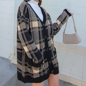 Plaid Pattern Drop Shoulder Detail Cardigan SHEIN